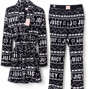 Juicy Couture plush hooded robe and pants set L/XL robe L pants